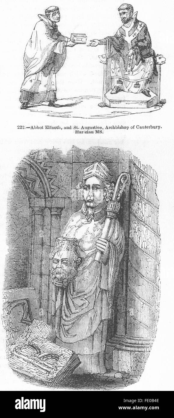 CLERGY: Abbot Elfnoth, St Augustine, Cuthbert(Durham), antique print 1845 Stock Photo