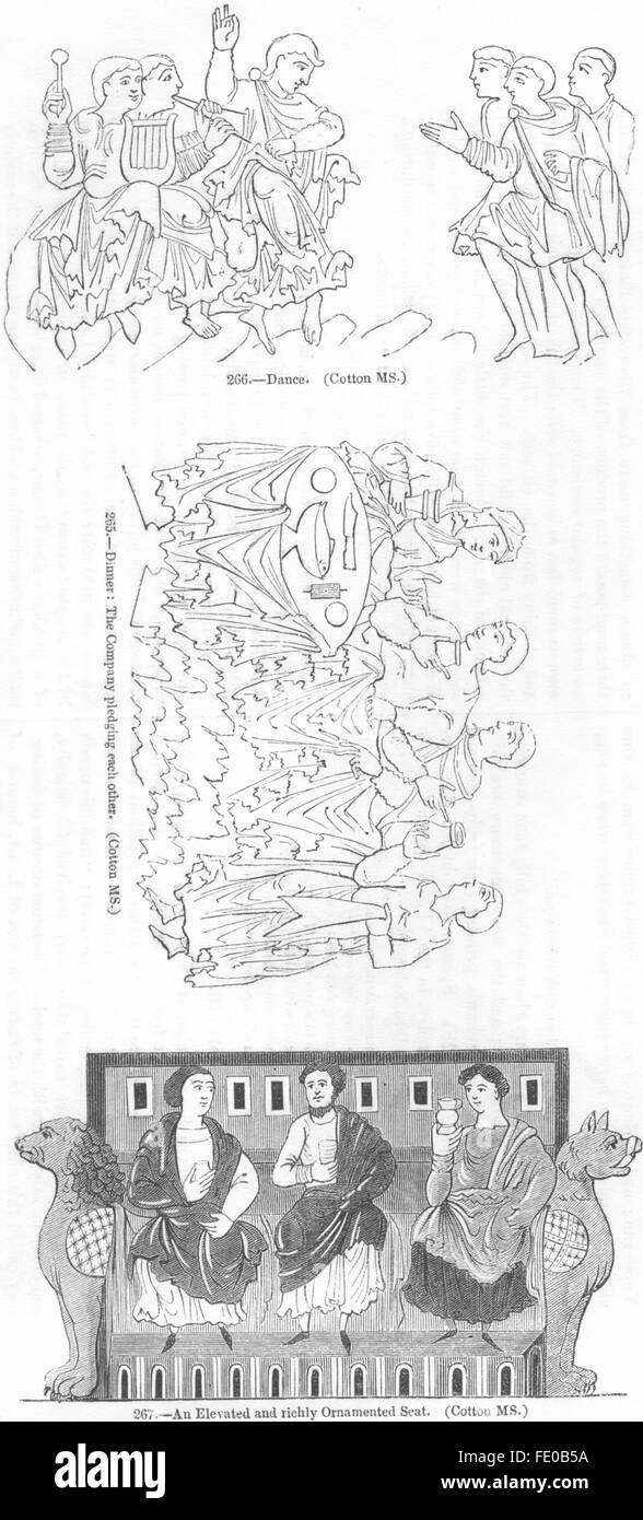 SOCIETY: Dance, Dinner, Ornamented Seat, antique print 1845 Stock Photo