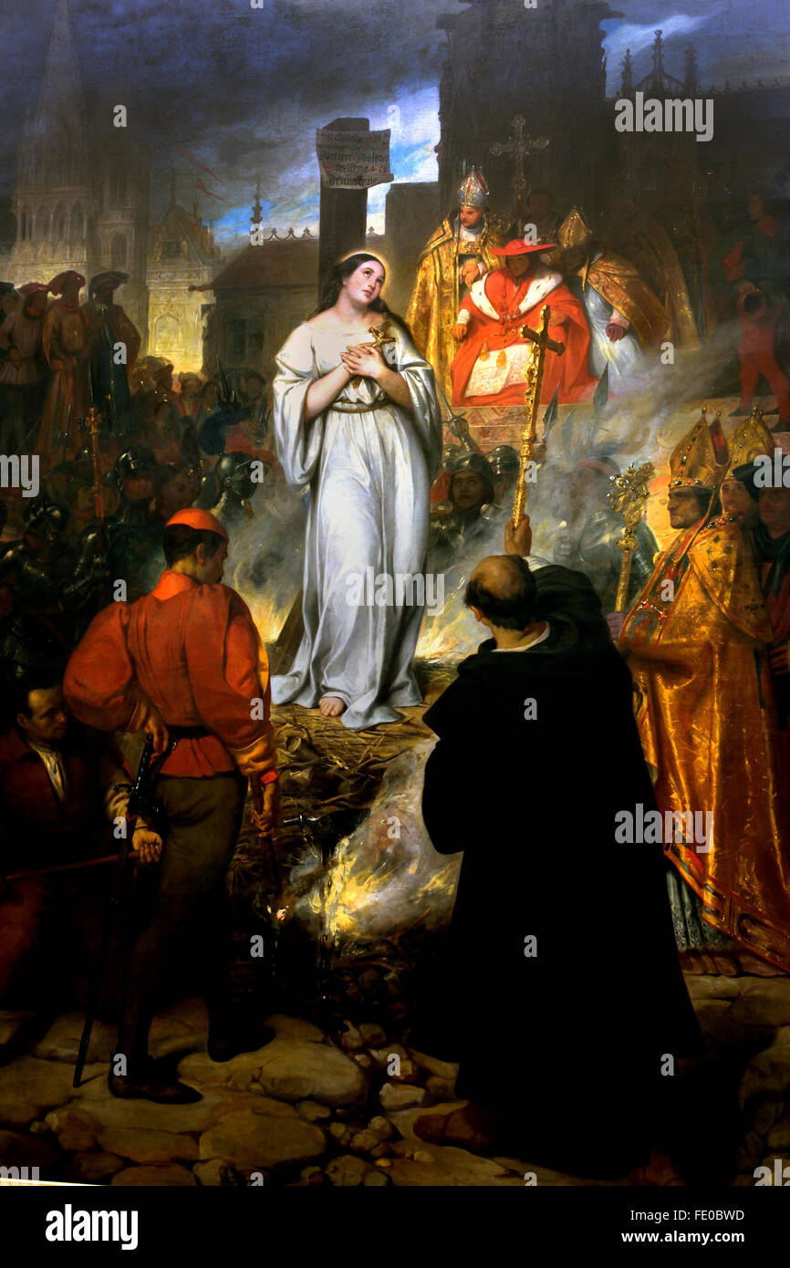 La mort de Jeanne d'Arc - The death of Joan of Arc 1831 Eugène Devéria (1805-1865) France ( The Maid of Orléans - Anglo French Hundred Years' War ) Stock Photo