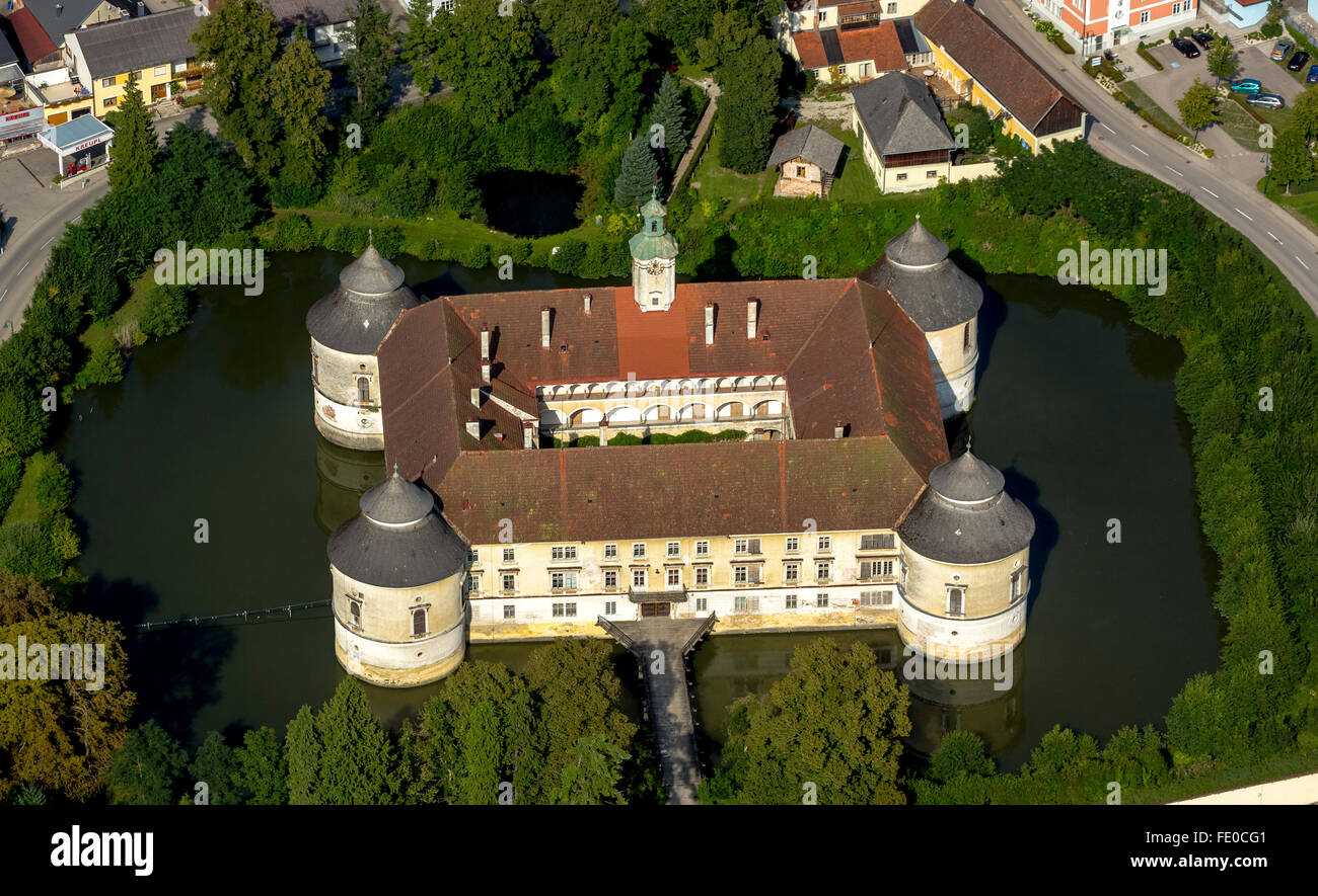 Aerial view, Schloss Aistersheim, moated castle from the late Renaissance, Dirisam, Upper Austria, Austria Europe, aerial view, Stock Photo