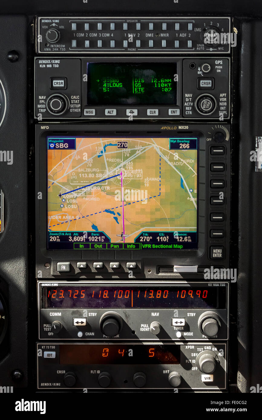 Aerial view, GPS flight path Gps navigation in small aircraft, Airwork in the D-EPGC, Lengau, Upper Austria, Austria, Europe, Stock Photo