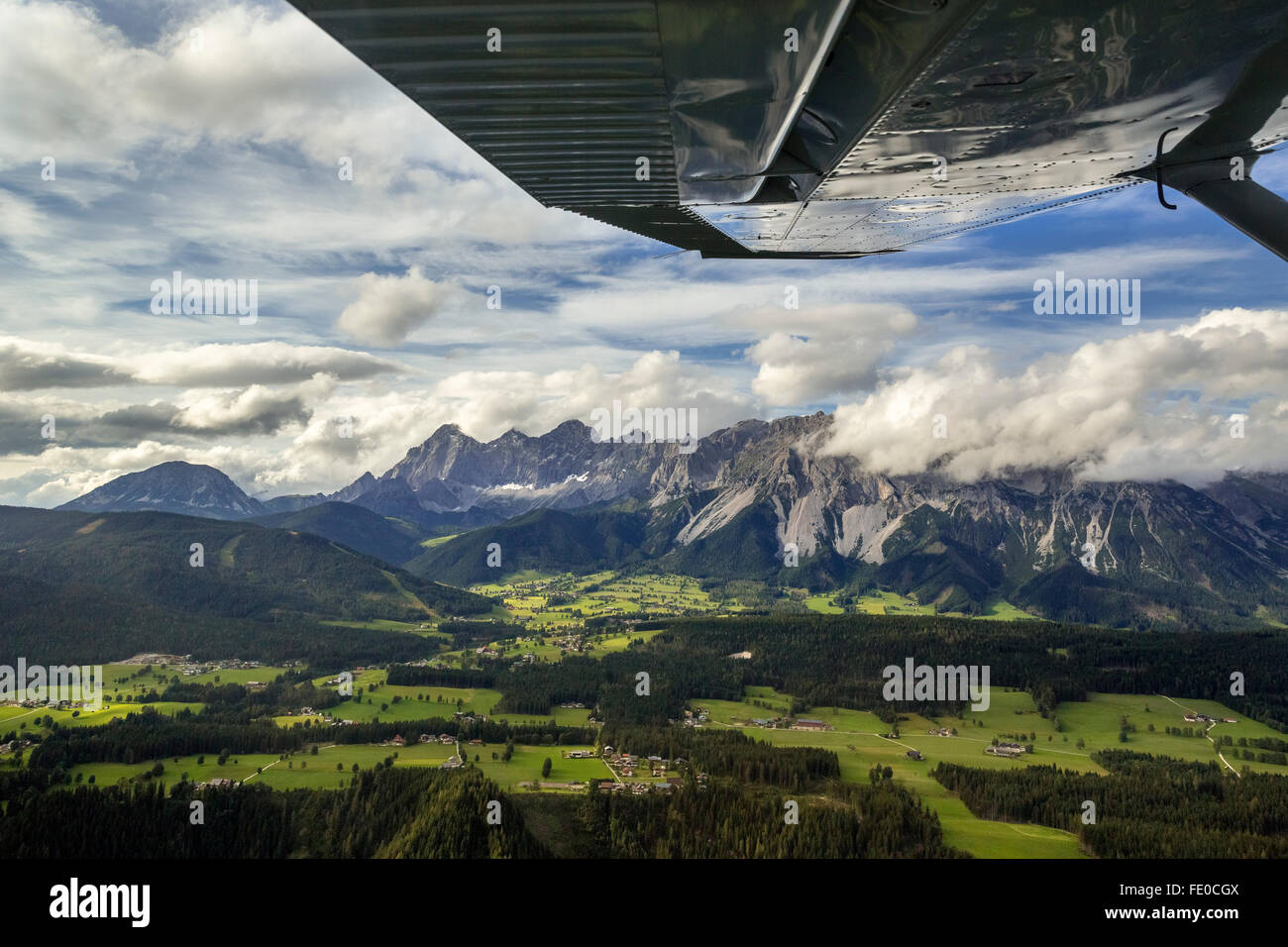 Aerial, Alps, seen Dachsteingebirge from aircraft in Rohrmoos-Untertal, Styria, Austria, Europe, Aerial view, birds-eyes view, Stock Photo