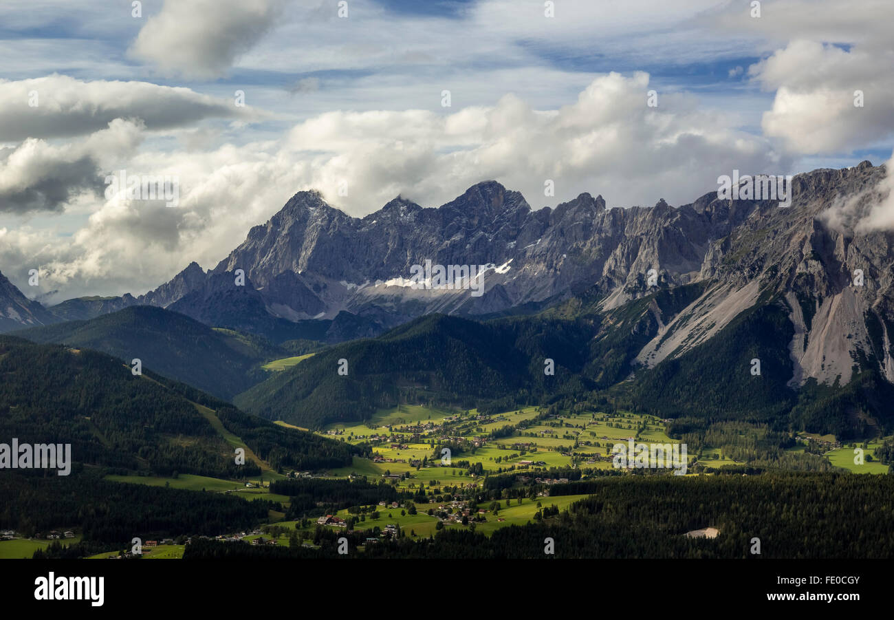 Aerial, Alps, seen Dachsteingebirge from aircraft in Rohrmoos-Untertal, Styria, Austria, Europe, Aerial view, birds-eyes view, Stock Photo