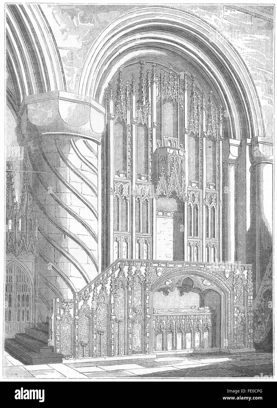 DURHAM: Bishop's Throne, Cathedral, antique print 1845 Stock Photo