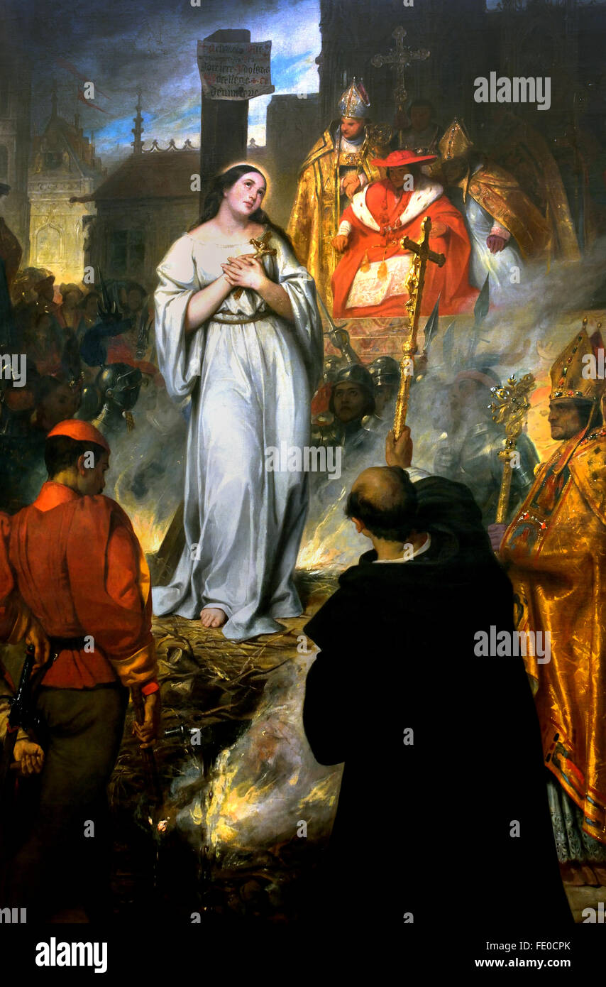 La mort de Jeanne d'Arc - The death of Joan of Arc 1831 Eugène Devéria (1805-1865) France ( The Maid of Orléans - Anglo French Hundred Years' War ) Stock Photo