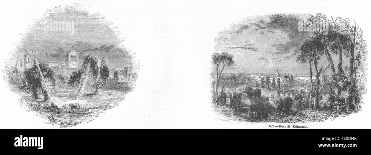 SUFFOLK: Bury St Edmunds; , antique print 1845 Stock Photo