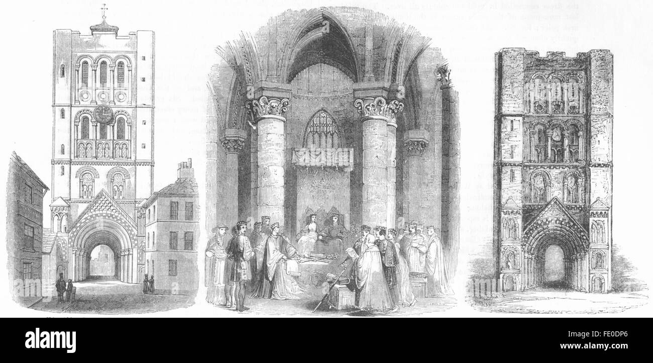 BURY ST EDMUNDS: Abbey Gate; Parliament; Saxon Tower , antique print 1845 Stock Photo