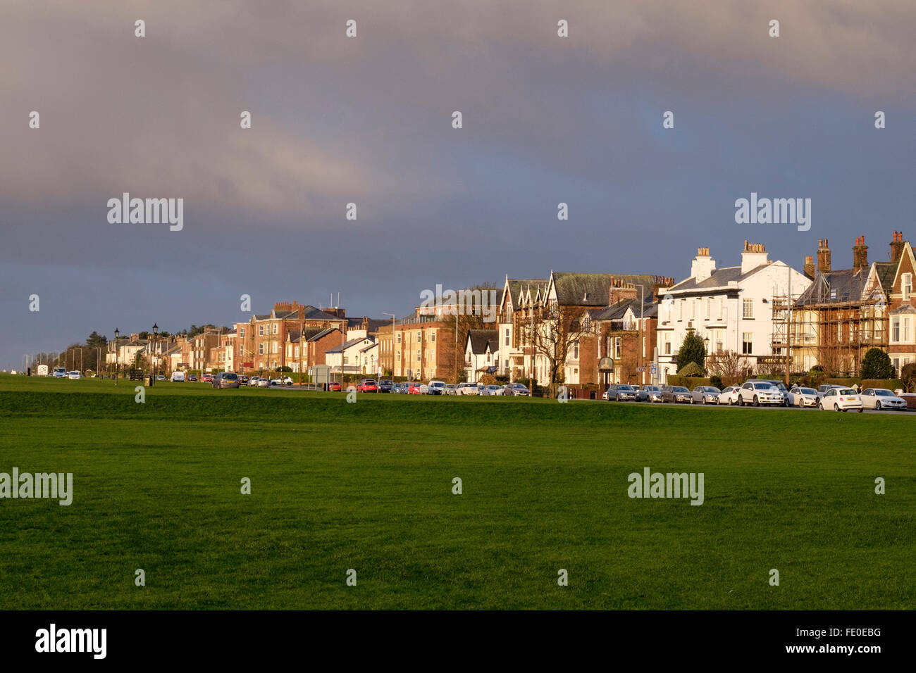 Houses along Lytham seafront on the Fylde coast in Lancashire Stock