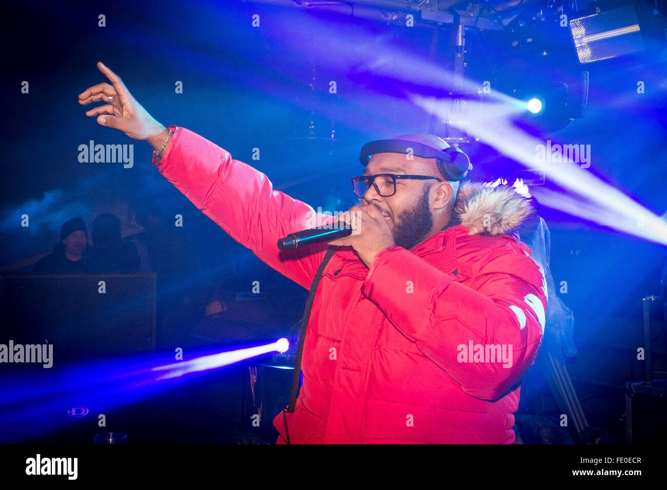 DJ MistaJam bringing the music at a live outdoor event in Preston, UK. Stock Photo
