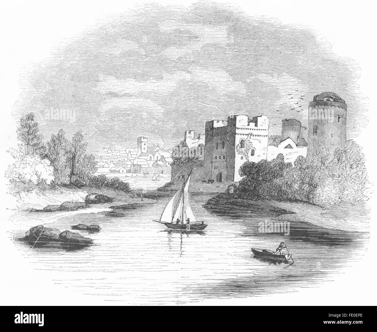 WALES: Pembroke Castle, antique print 1845 Stock Photo