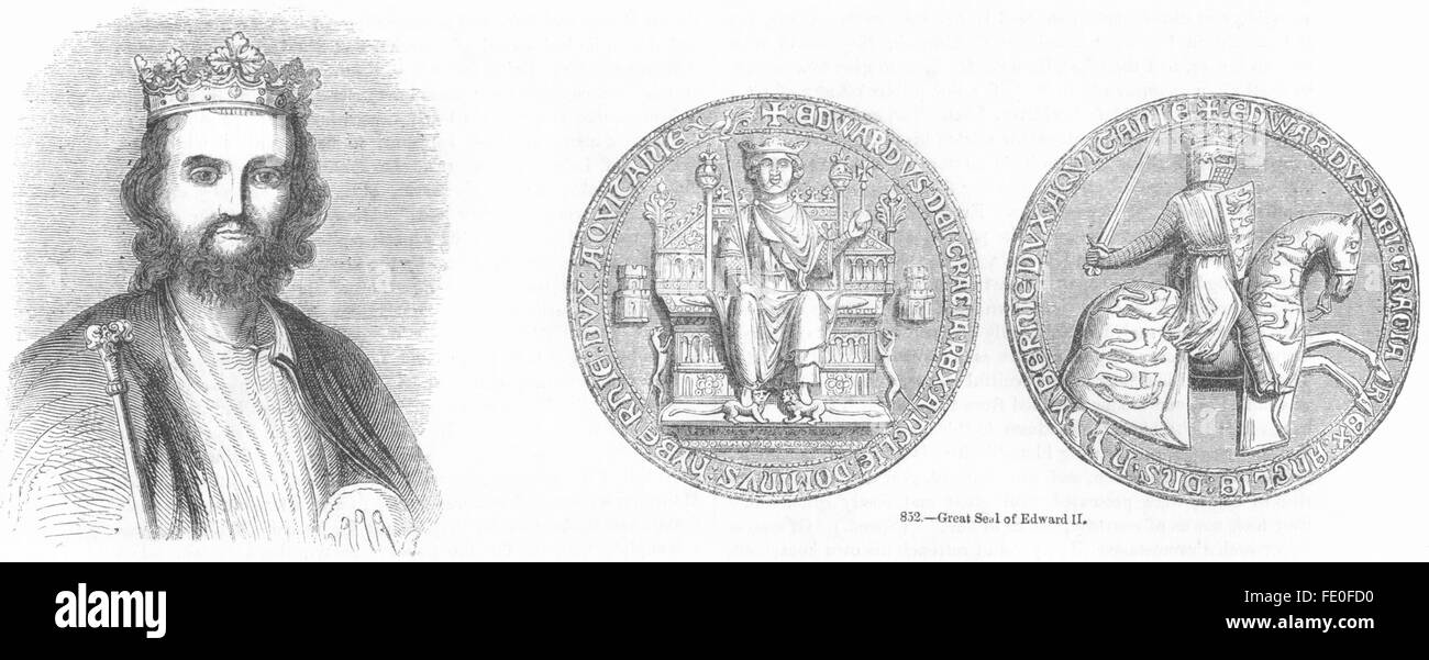 GLOS: Edward II Tomb, Gloucester; Seal of, antique print 1845 Stock Photo
