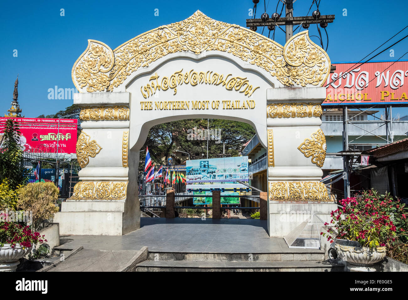 Mae Sai border town. Gateway to the Moei Bridge and border crossing into Burma Stock Photo