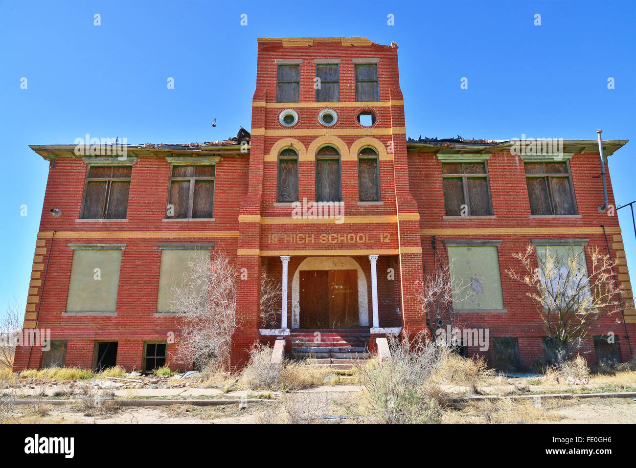 104 year-old abandoned high school building Stock Photo