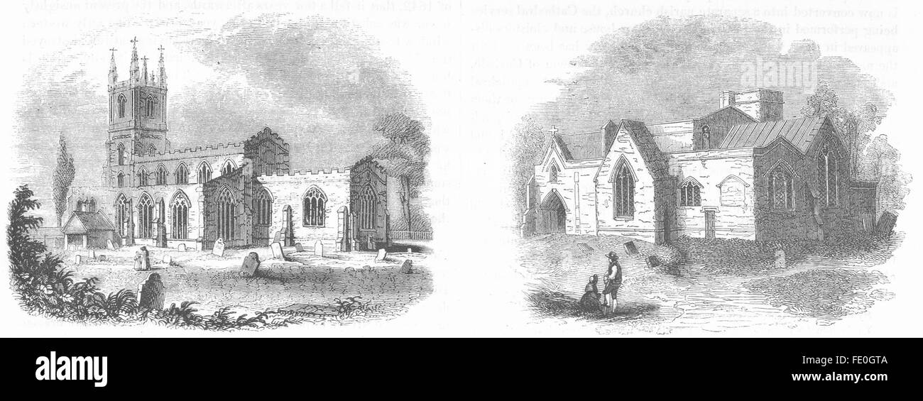 LUTTERWORTH: Church Wickliffe's Rectory; Chilton, antique print 1845 Stock Photo