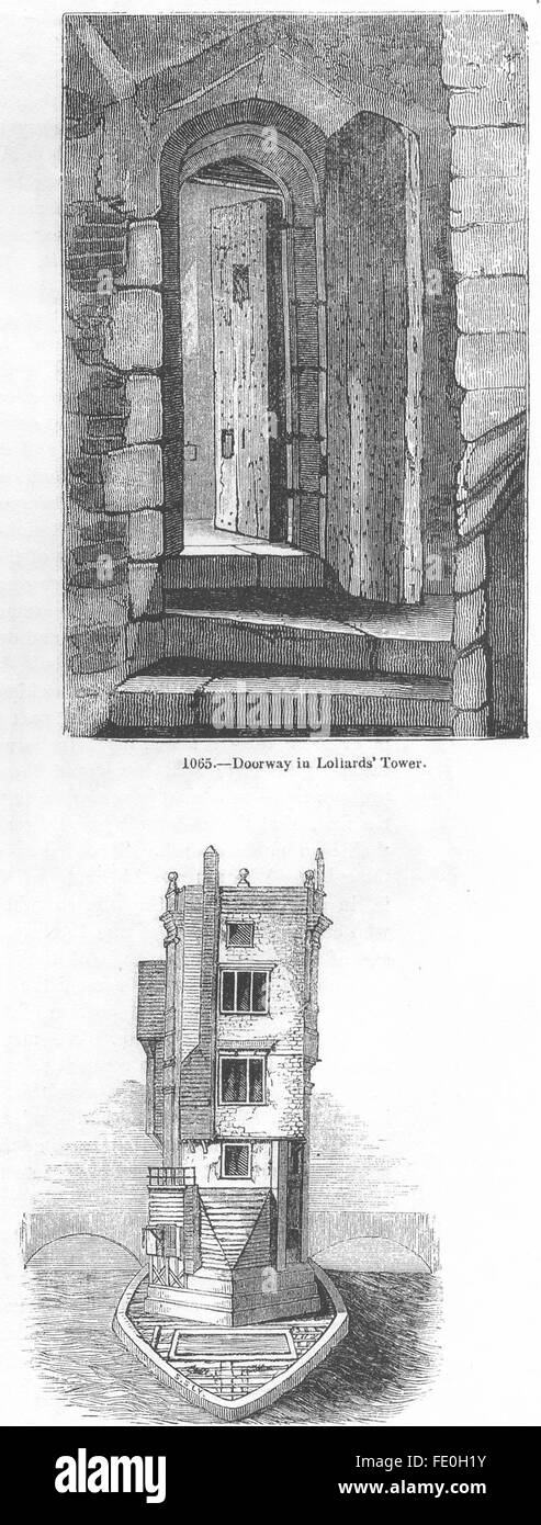 LONDON: Lollards Tower; St Thomas chapel, antique print 1845 Stock Photo