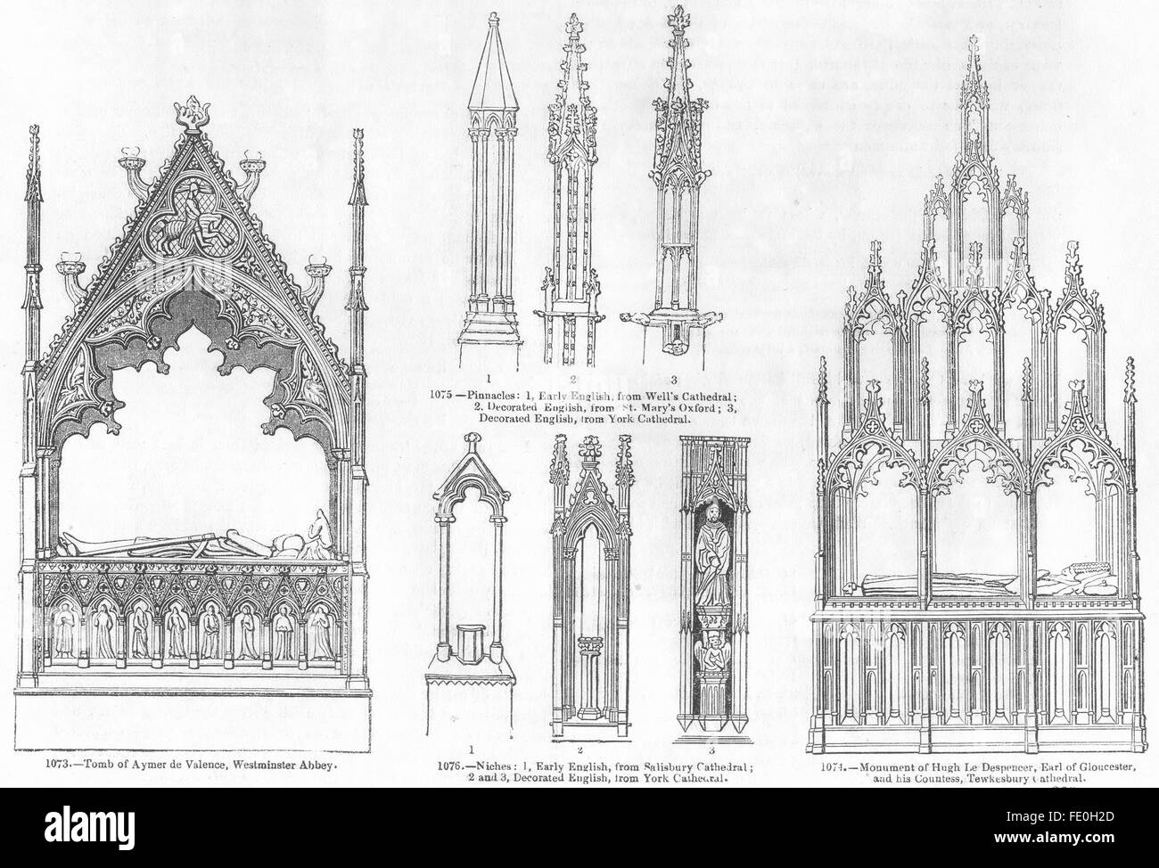 TOMBS: Aymer Valence, Westm'r; Despencer, Tewkesbury, antique print 1845 Stock Photo