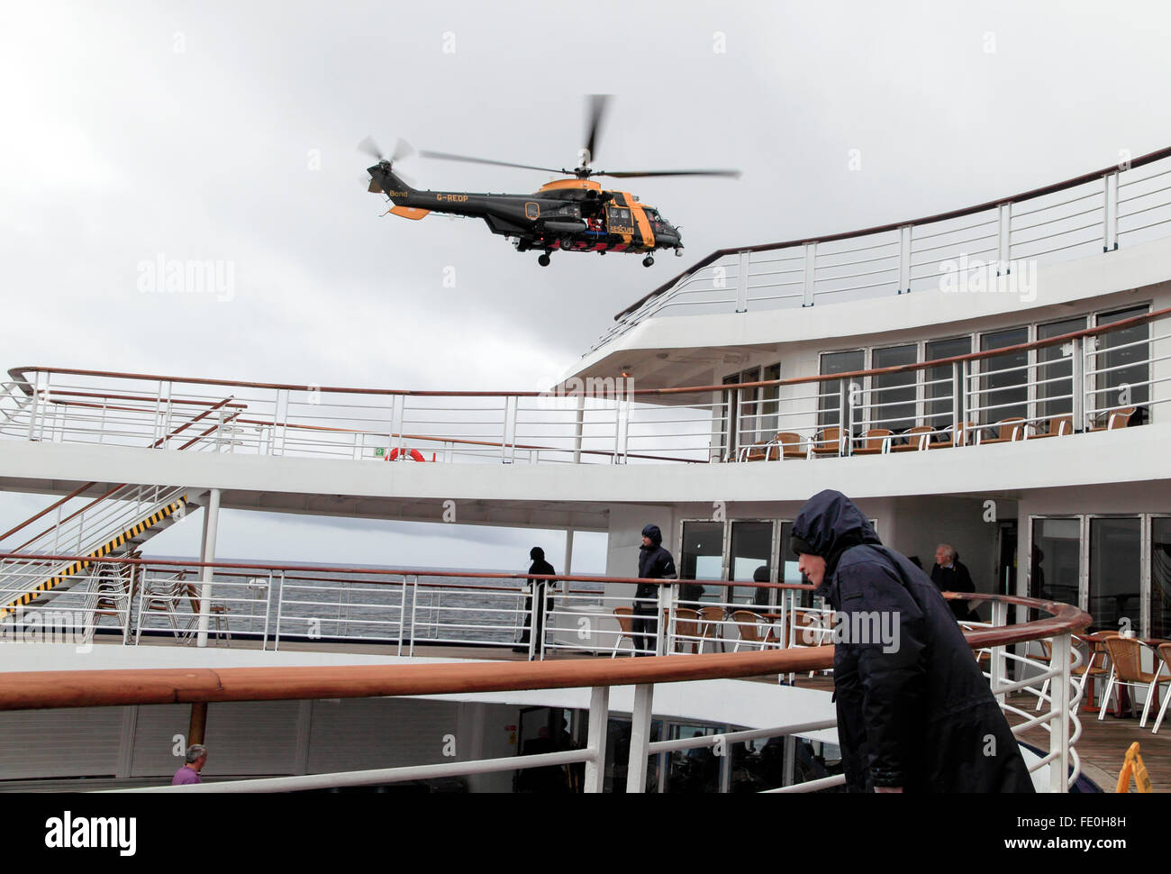 Emergency Helicopter Rescue Training On A Cruise Ship Stock Photo Alamy
