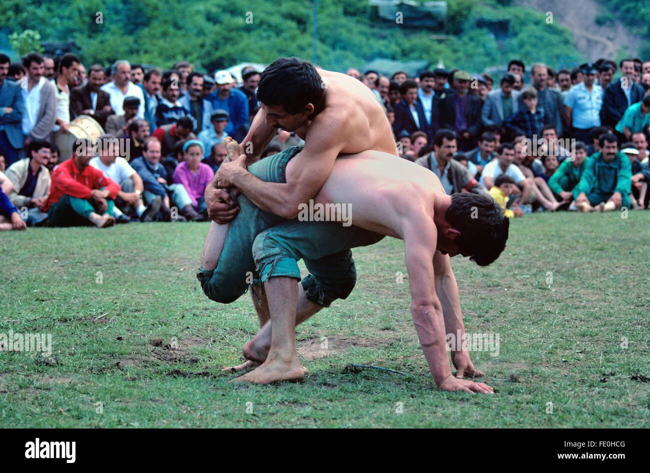 Turkish Wrestlers at Wrestling Contest Artvin, North-East Turkey Stock Photo