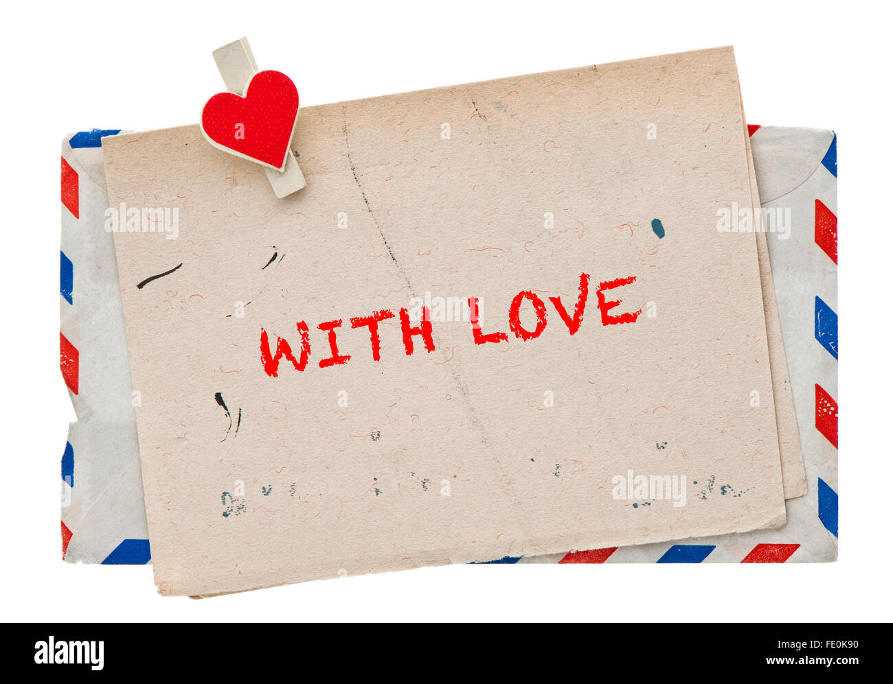 Retro style love letter. Vintage air mail envelope. Grungy paper. With Love Stock Photo