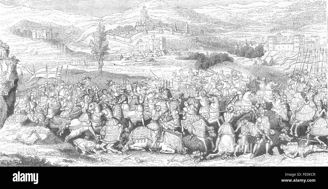 MILITARIA: Battle of the spurs, antique print 1845 Stock Photo