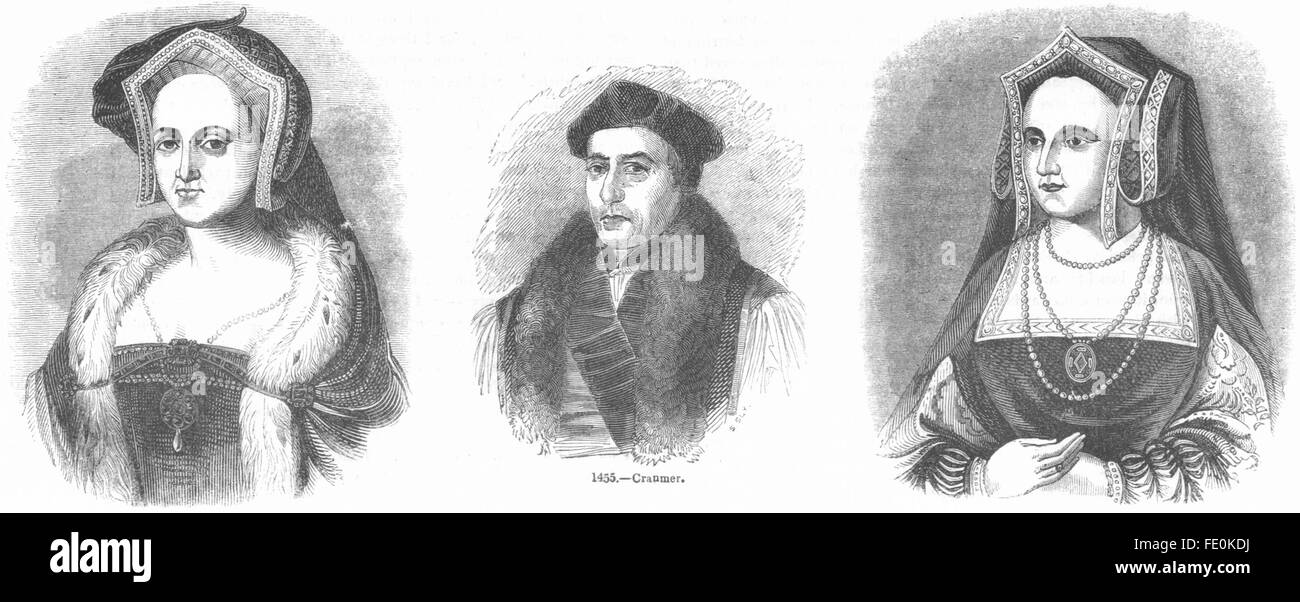 PORTRAITS: Catherine Howard; Cranmer; Parr, antique print 1845 Stock Photo