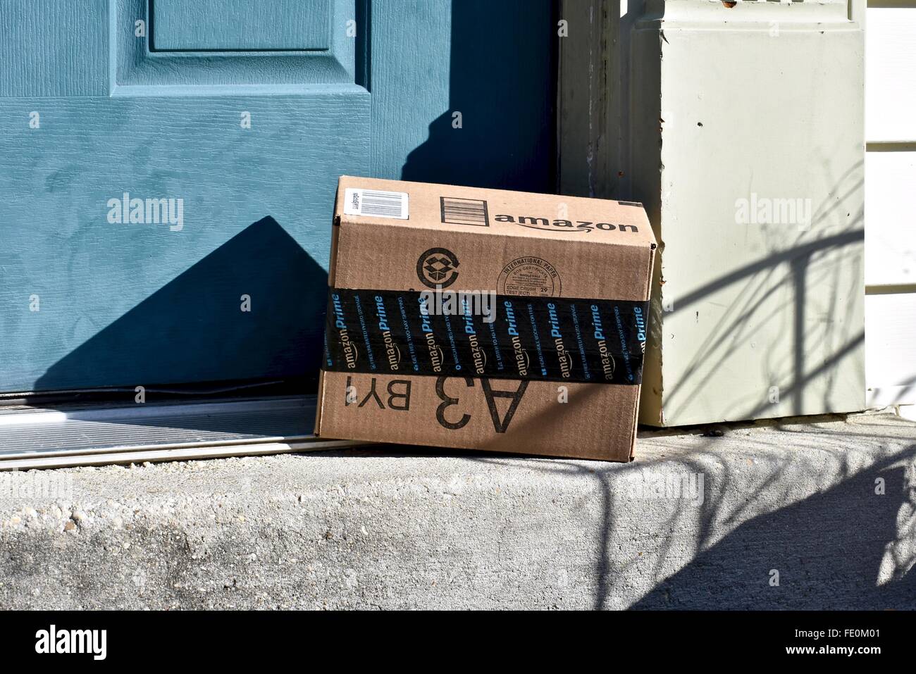 Amazon Prime package delivered to residential home Stock Photo Alamy