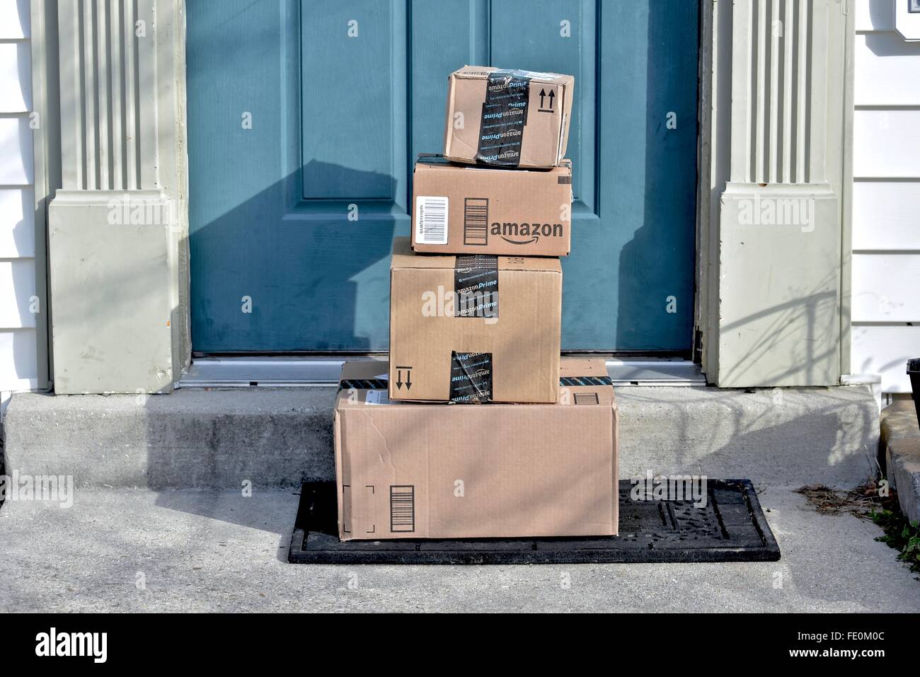 Amazon Prime boxes delivered to a home Stock Photo Alamy