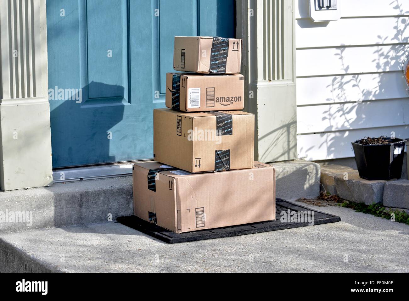 Amazon Prime boxes delivered to a home Stock Photo Alamy