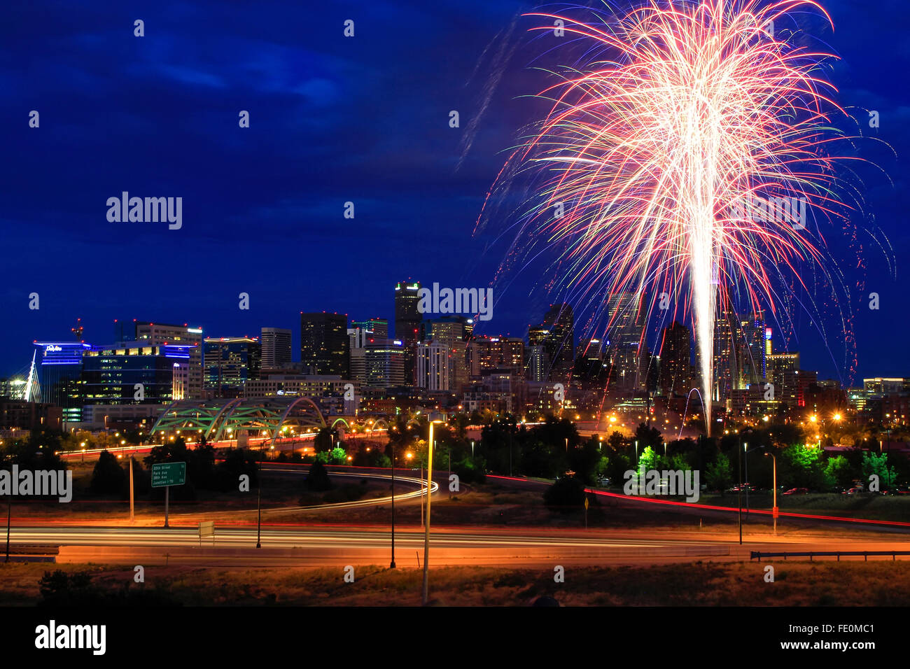 Fireworks on the 4th of July in Denver, Colorado. Denver is the most