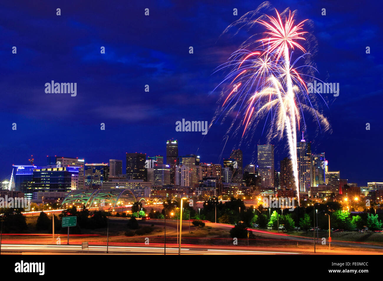 Fireworks on the 4th of July in Denver, Colorado. Denver is the most populous city in Colorado 