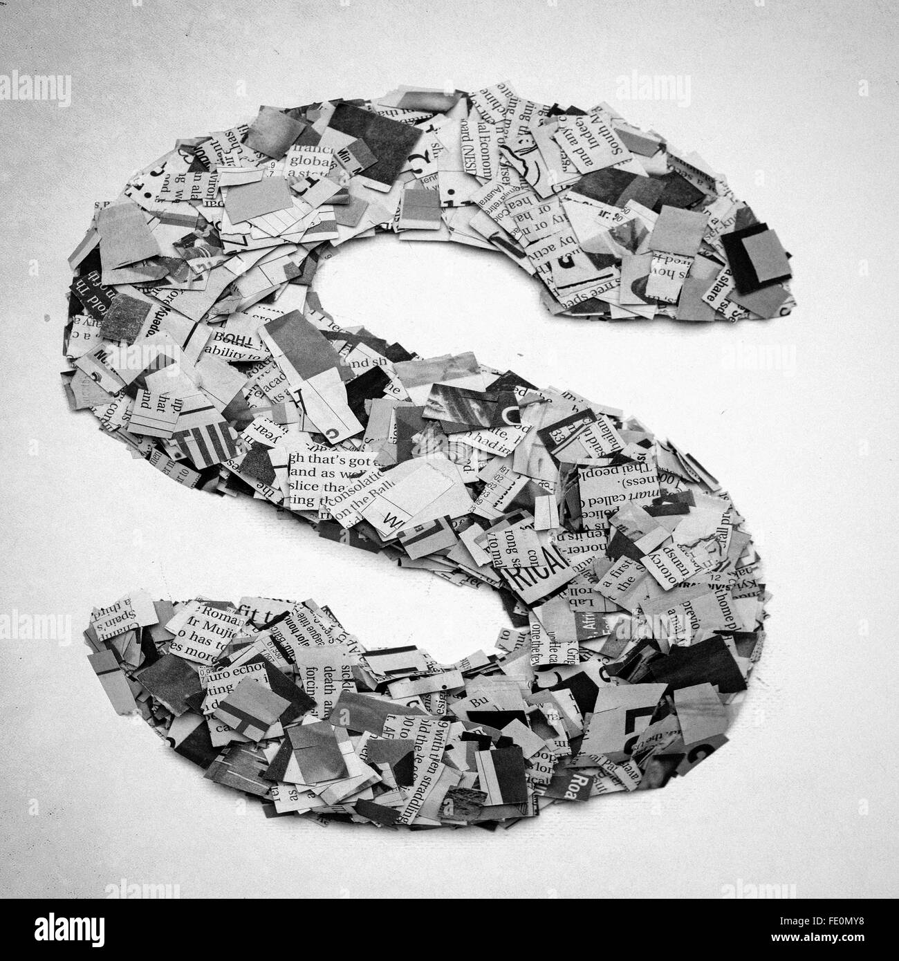 Monochrome letters made out of Newspaper Stock Photo