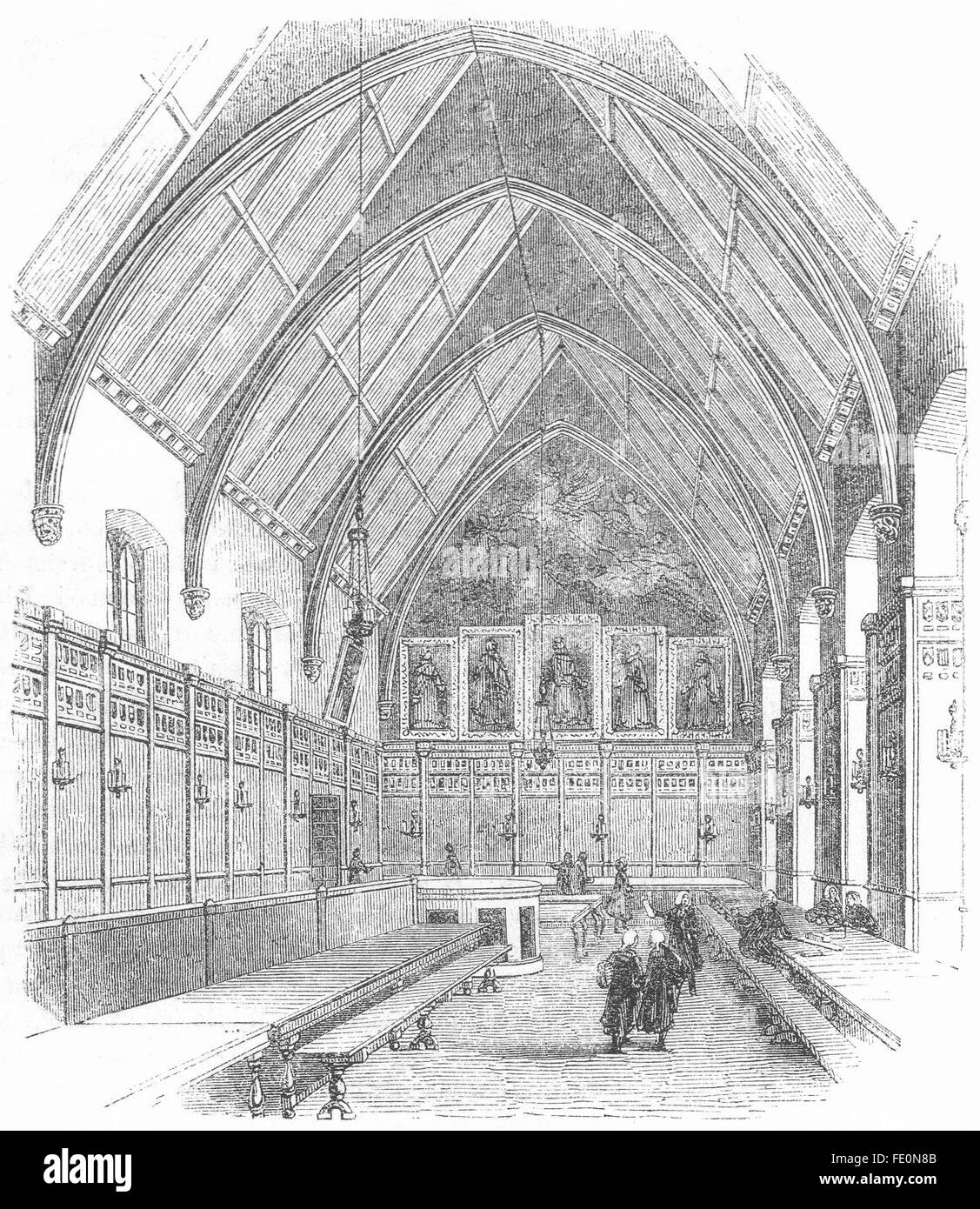 LONDON: Inner Temple Hall, antique print 1845 Stock Photo
