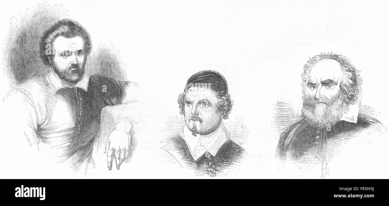 PORTRAITS: Jonson; John Taylor; George Chapman, antique print 1845 Stock Photo