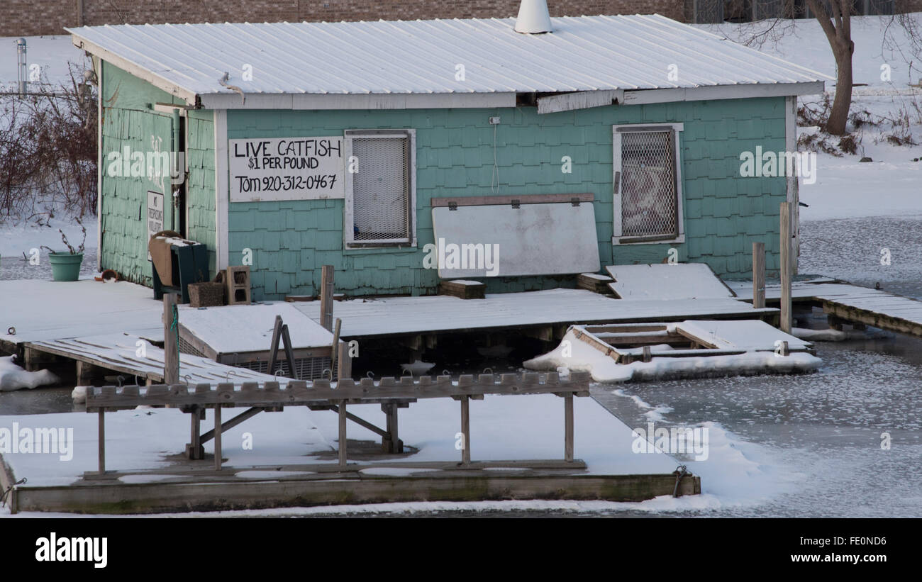 Catfish for sale at a shack along the river.  Oshkosh, Wisconsin, Fox River Stock Photo