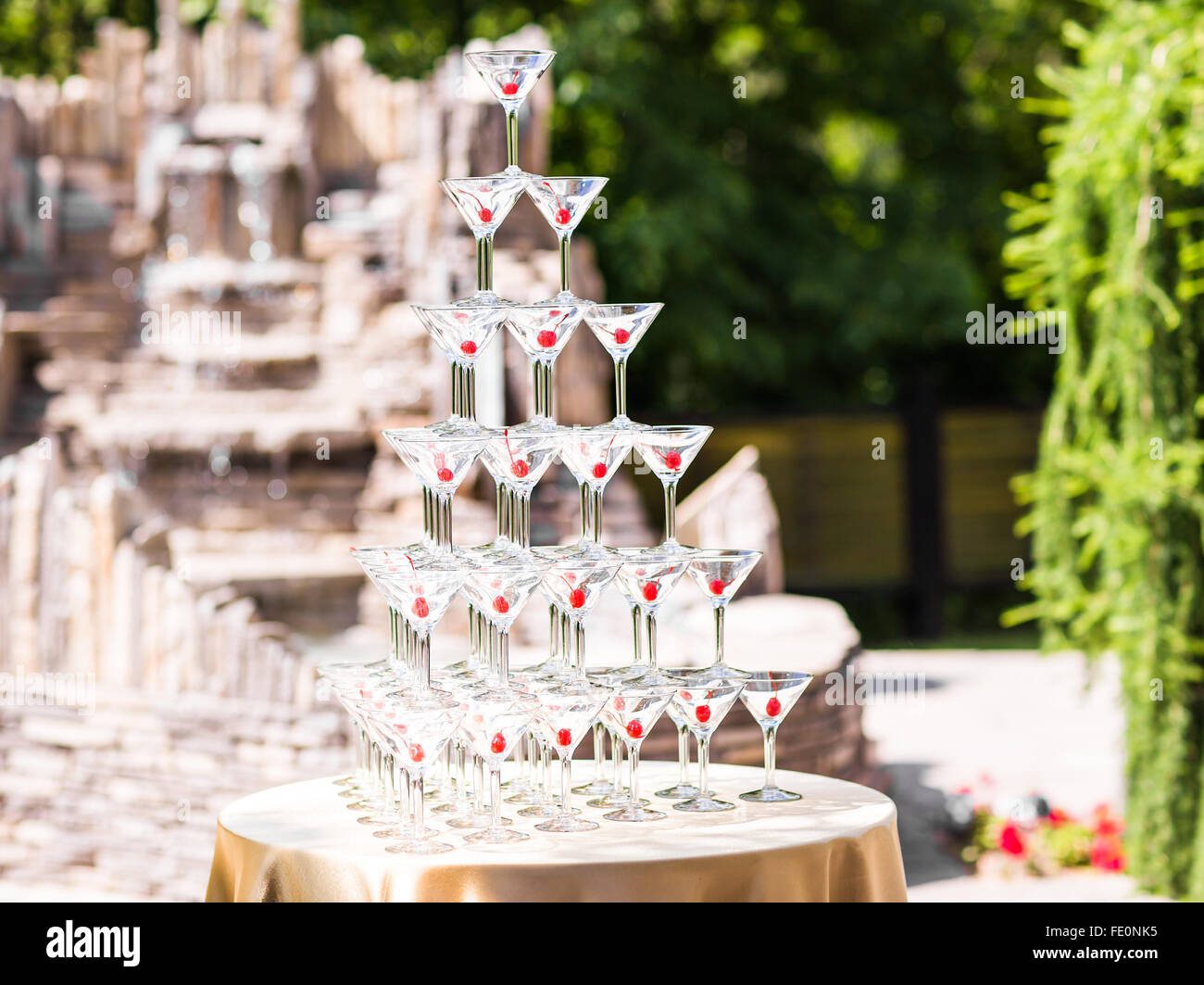 pyramid of glasses, champagne Stock Photo Alamy