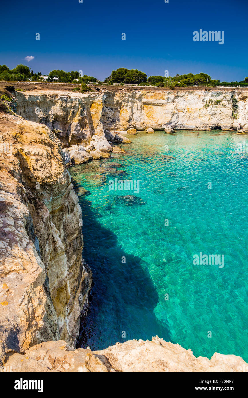 Rocky stacks on the coast of Apulia in Southern Italy Stock Photo