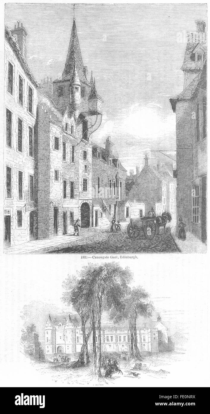 SCOTLAND: Canongate Jail, Edinburgh; Falkland, antique print 1845 Stock Photo