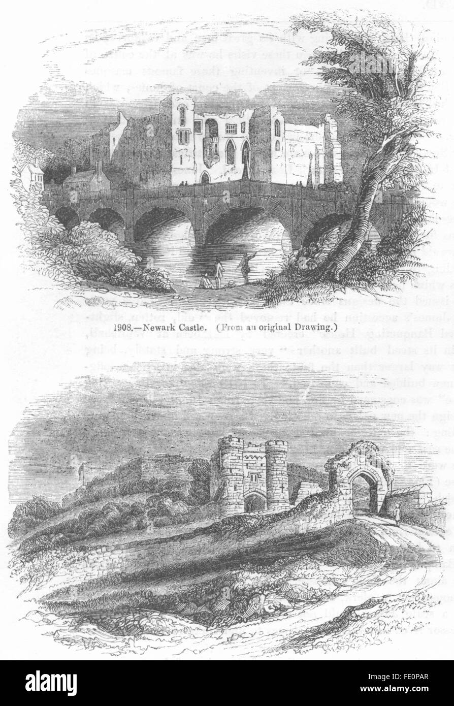 NEWARK: Castle ; Carisbrook, in its present state , antique print 1845 Stock Photo