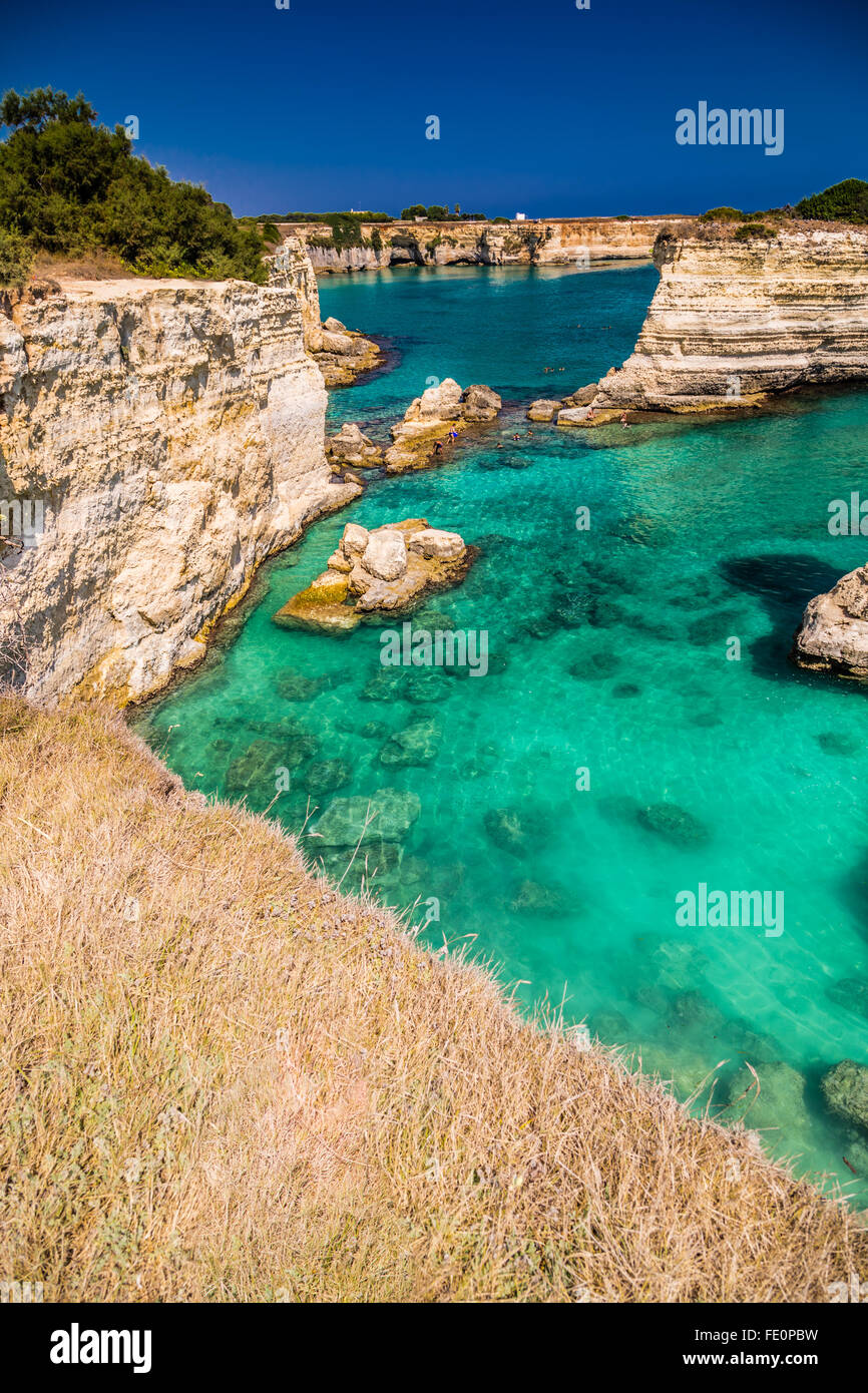 Rocky stacks on the coast of Apulia in Southern Italy Stock Photo