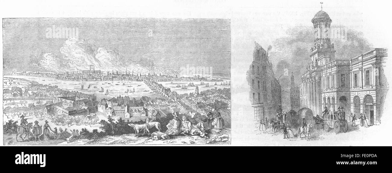 LONDON: Gt fire; Royal Exchange, pre 1838, antique print 1845 Stock Photo