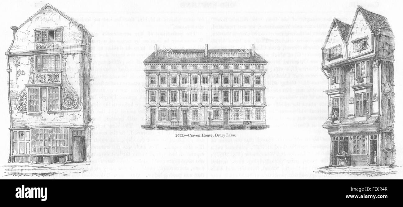 HOUSES: Moorfields; Craven Hse, Drury Lane; Smithfield, antique print 1845 Stock Photo