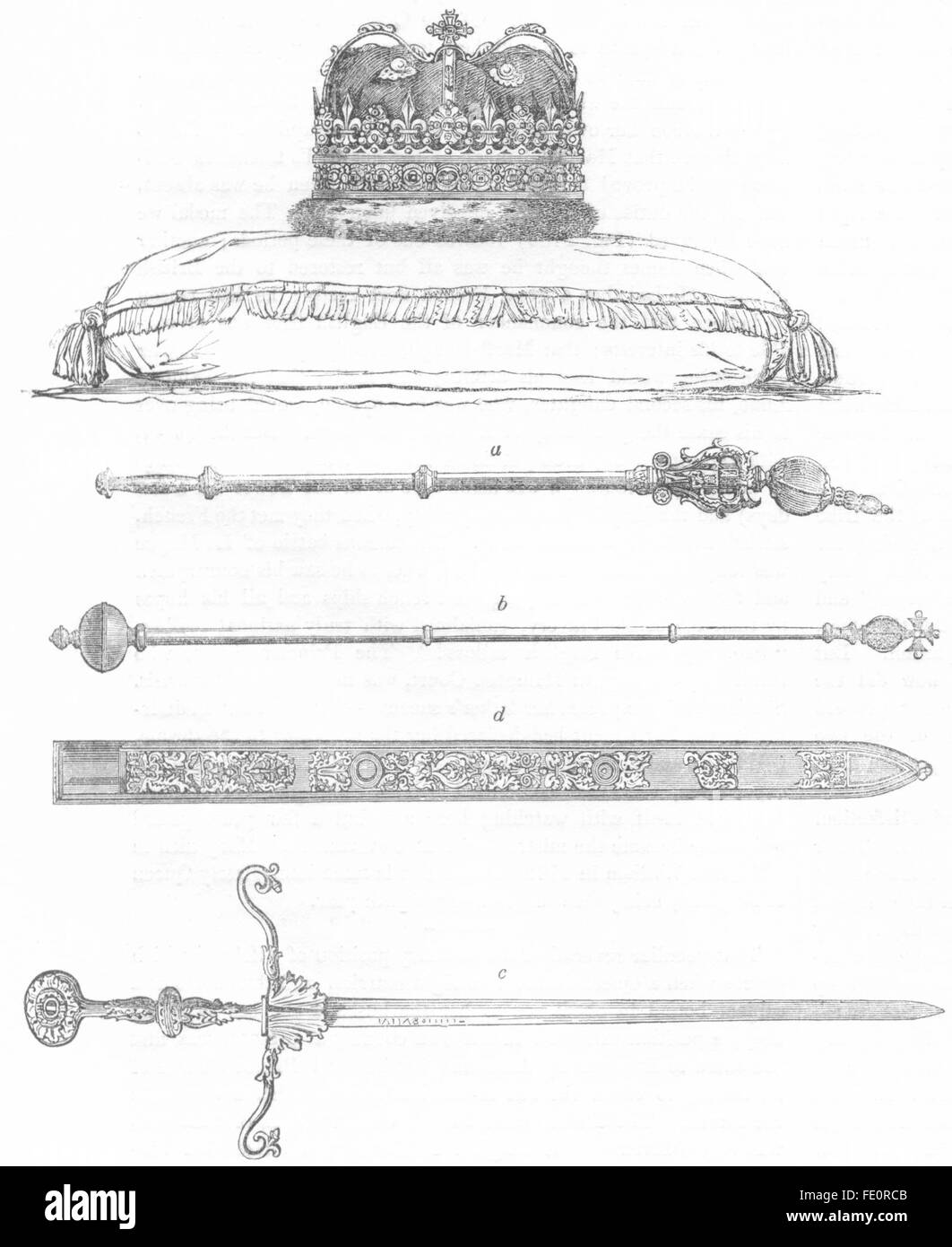 SCOTLAND: Regalia of; Sceptres; Sword State; Scabbard, antique print 1845 Stock Photo