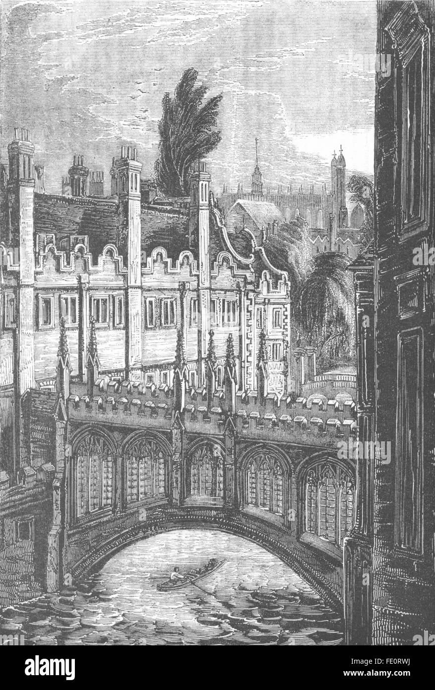 CAMBRIDGE: Bridge connecting Colleges of St John's, antique print 1845 Stock Photo