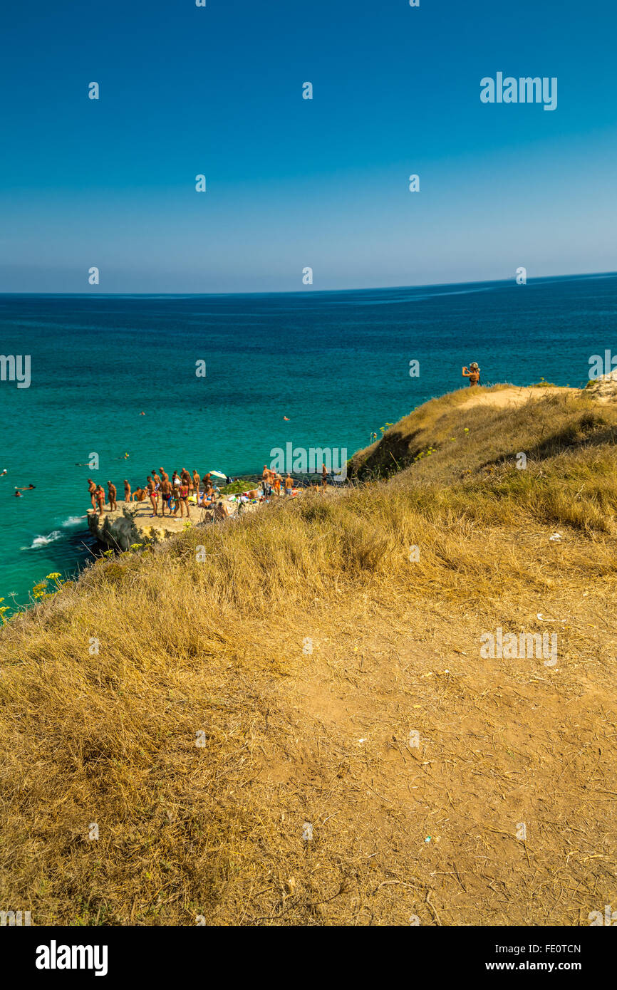 Rocky stacks of Santo Andrea on the coast of Salento in Puglia in Italy Stock Photo