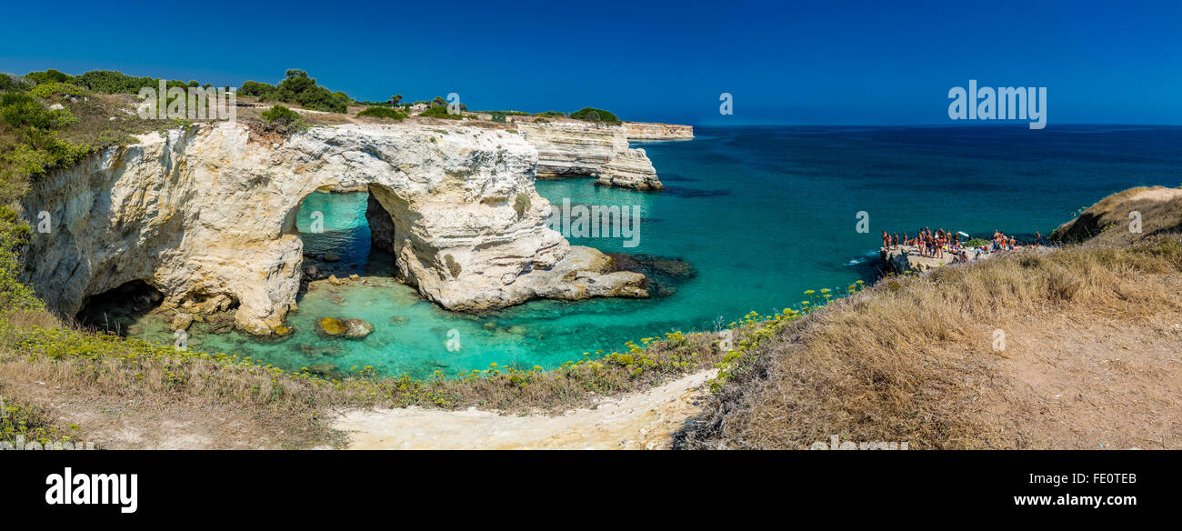 Rocky stacks of Santo Andrea on the coast of Salento in Puglia in Italy Stock Photo