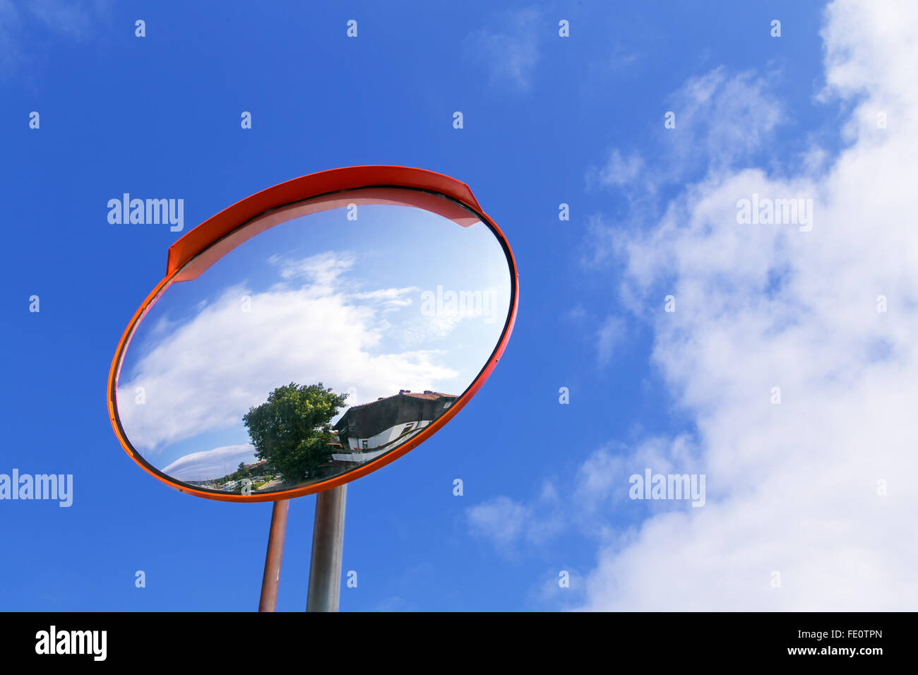 road convex mirror against the sky Stock Photo Alamy