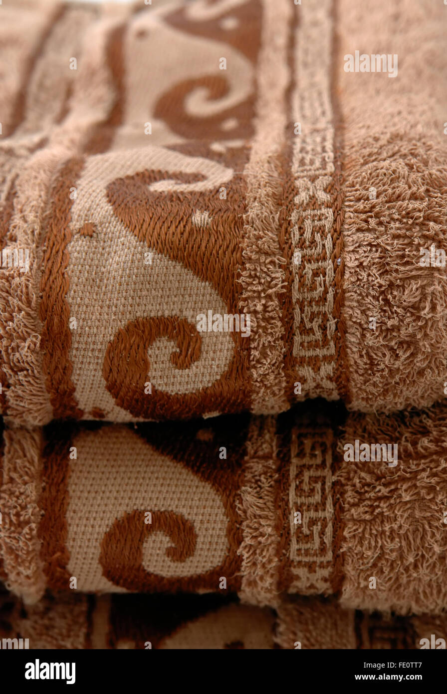 stack of brown towels with texture Stock Photo