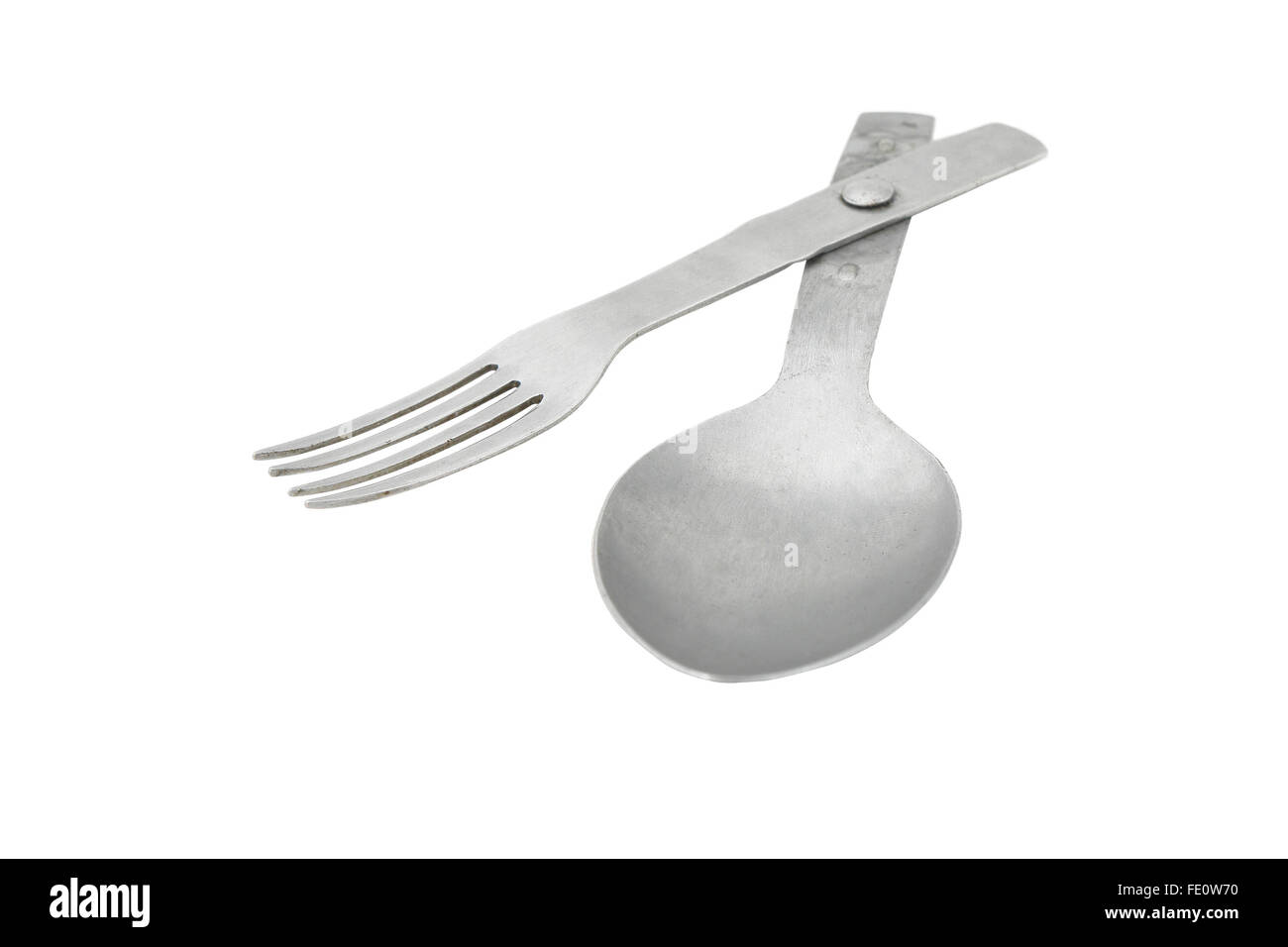 The German army fork spoon eating utensil. WW2 period. On the white background. Stock Photo