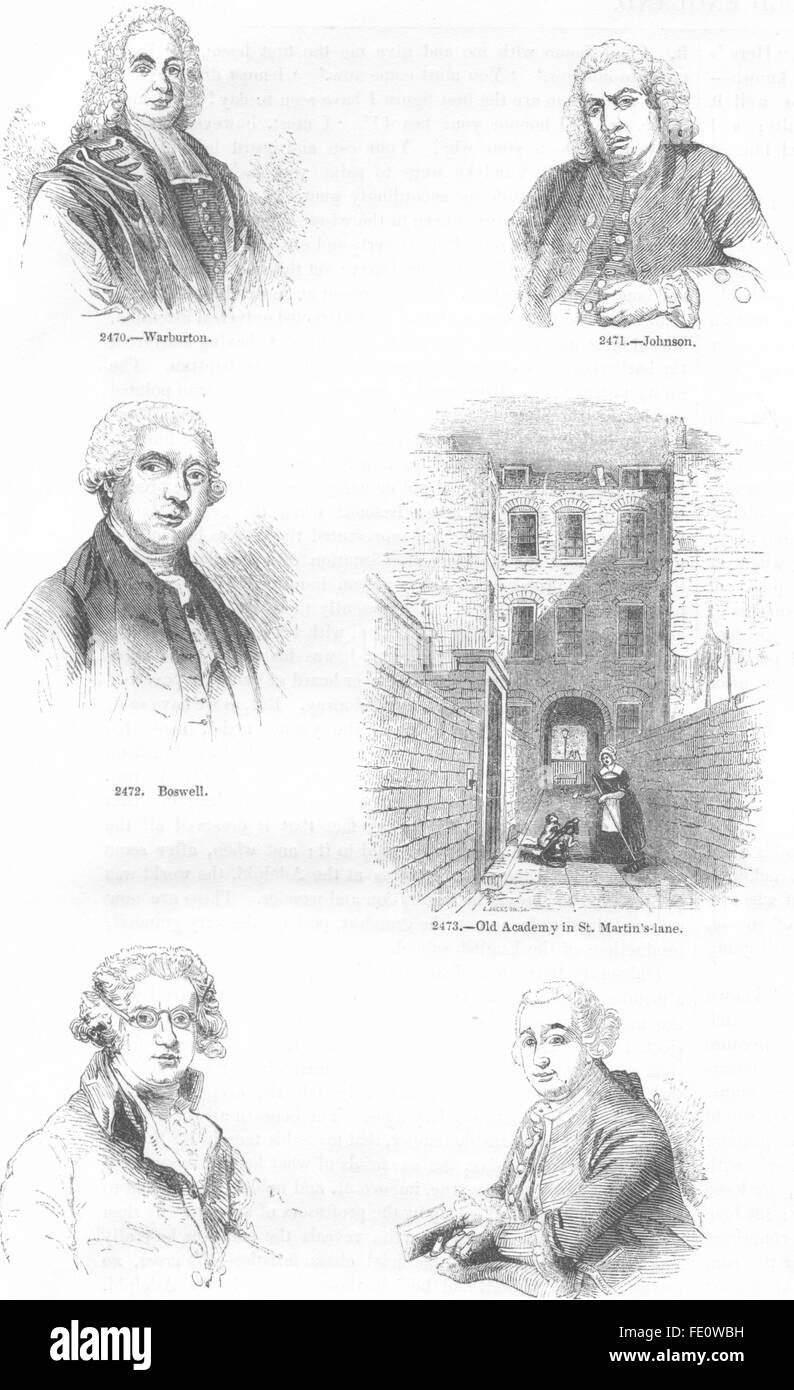 PEOPLE: Warburton; Johnson; Boswell; Reynolds; Garrick, antique print 1845 Stock Photo