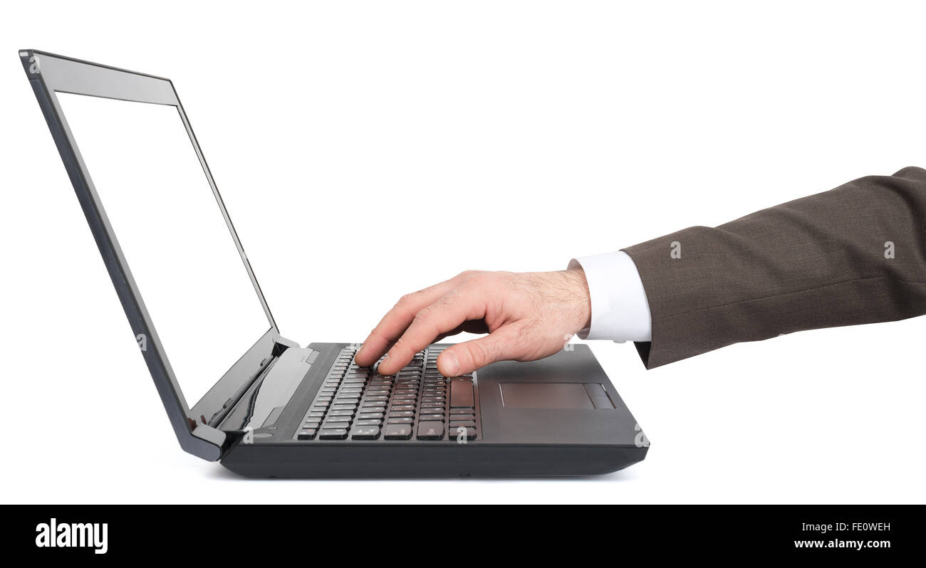 Businessmans hand working on laptop Stock Photo - Alamy